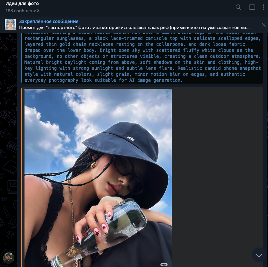 Telegram-ветка Cartel Plus с идеями и готовыми промптами для фотографий