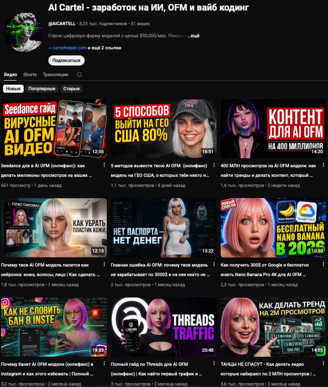 YouTube-канал AI Cartel с полезными видео